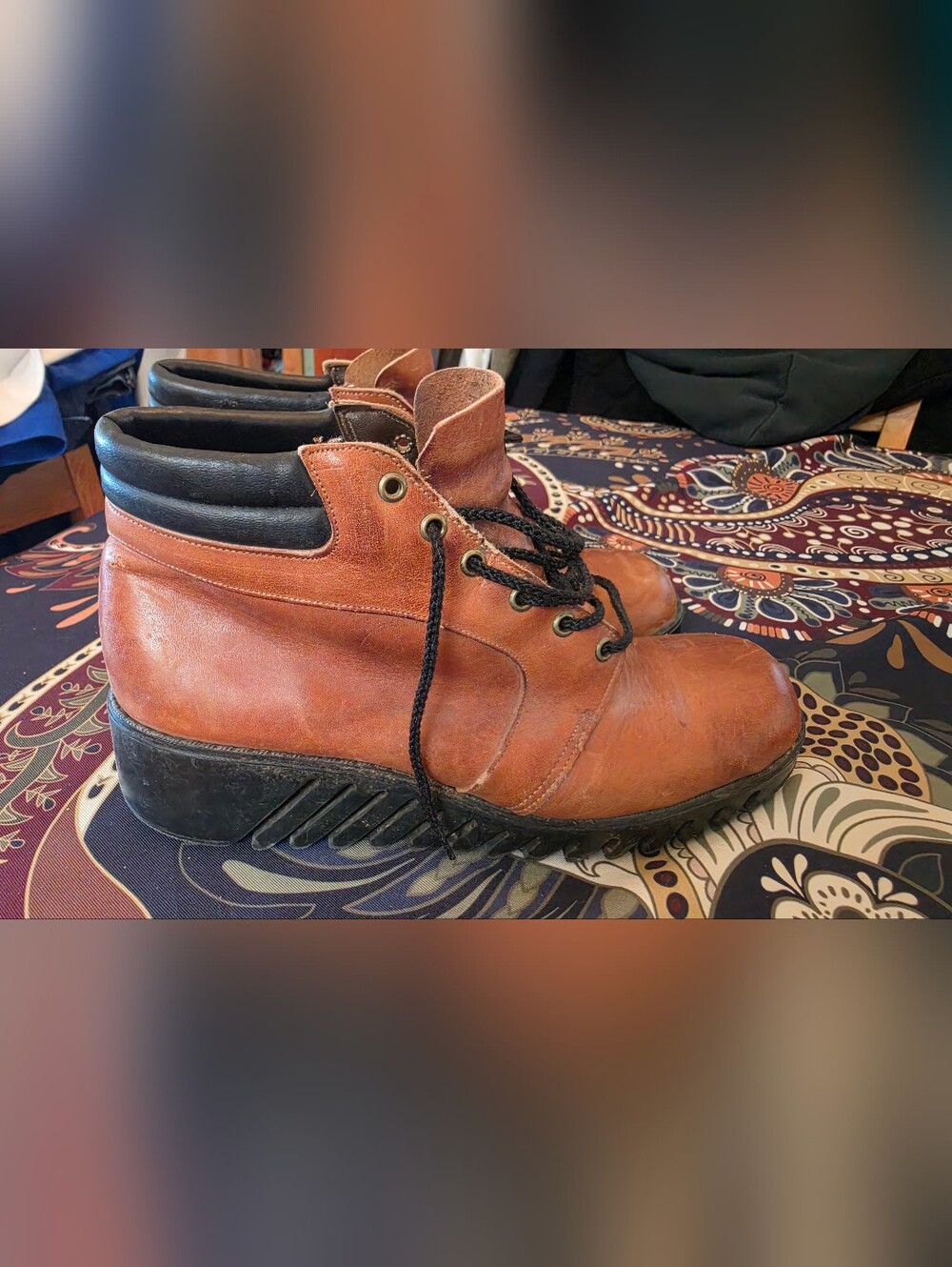 Vintage Red Wing Brown Leather Work Boots with Black Trim Super Unique SuperSole